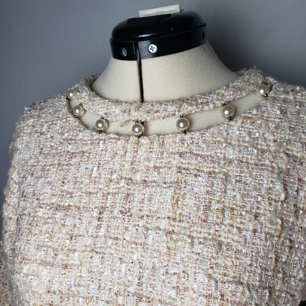 ZARA Basic Cream Tweed Crop Pullover Sweater Embe… - image 5